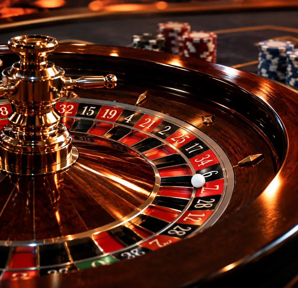 Roda roulette dan bola putih dalam jarak dekat