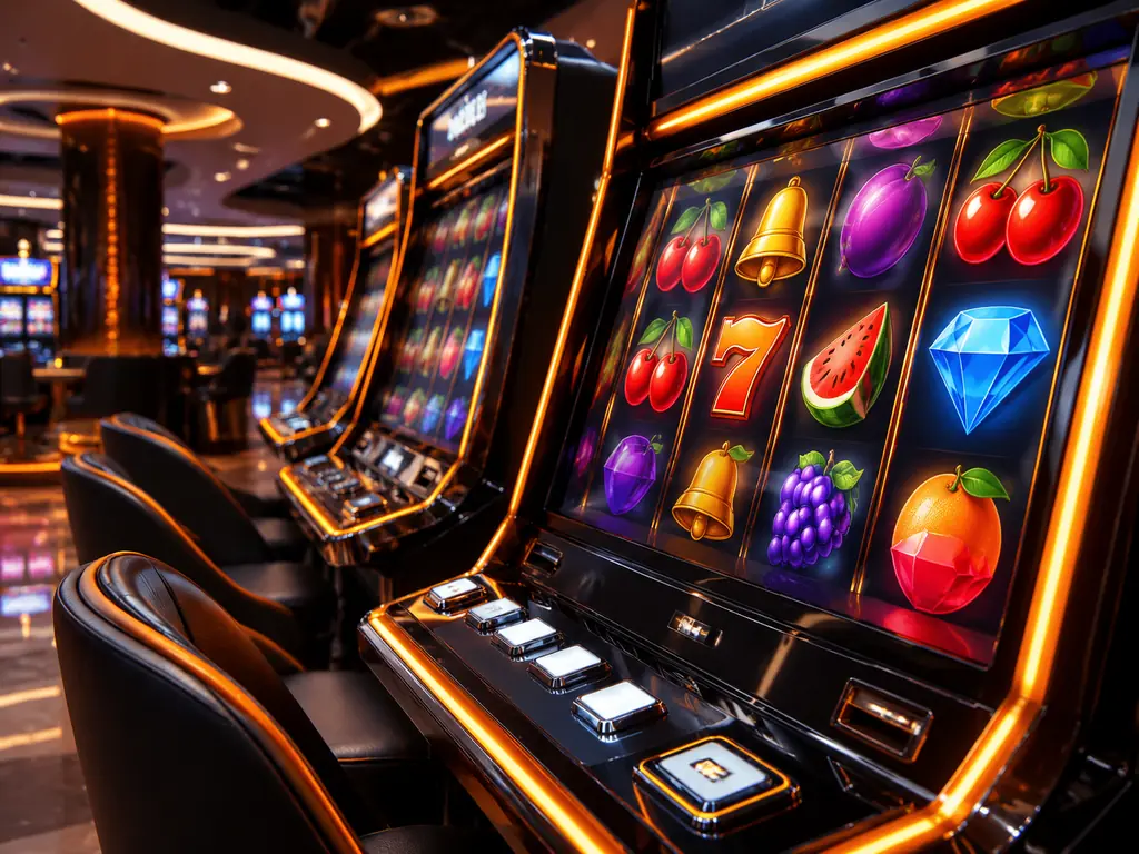 Mesin slot kasino dengan simbol abstrak berwarna